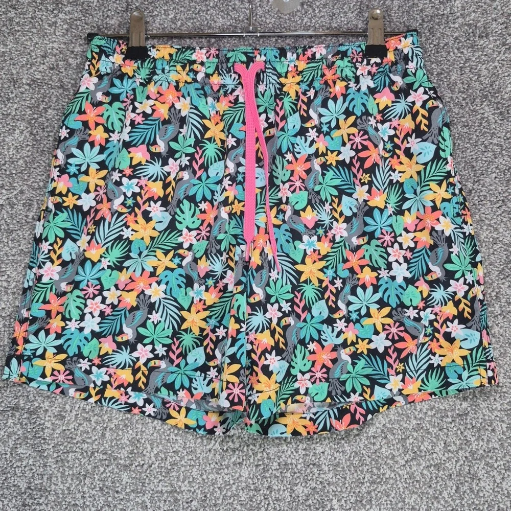 Chubbies Swim Trunks Mens Small Black Floral Tropical The Bloomerangs 5.5 Inseam